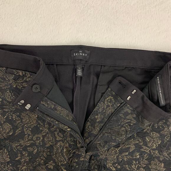 White House Black Market Women's The Skinny Gold Floral Pants Size 14 - Picture 5 of 9